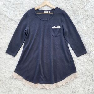 Logo By Lori Goldstein Black Waffle Knit‎ Thermal Top